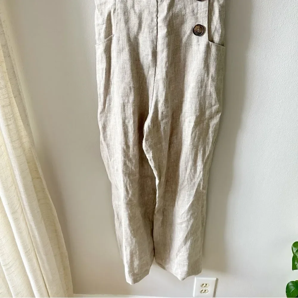 Reformation Tortuga Linen Jumpsuit Wide Leg Crop Tan